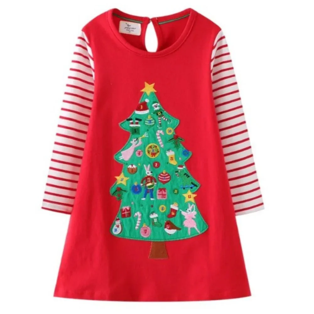 Christmas Tree Red Long Sleeve Tunic Shirt Dress - Picture 1 of 2